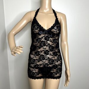Yandy Black Lace Pearl Back Lingerie Teddy Dress Set